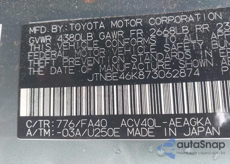 2007 Toyota Camry Xle z USA, uszkodzony, nr VIN JTNBE46K873062874